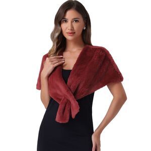 Bridal Stoles Evening Party Winter Wrap Faux Fur Shawl Shrug Burgundy